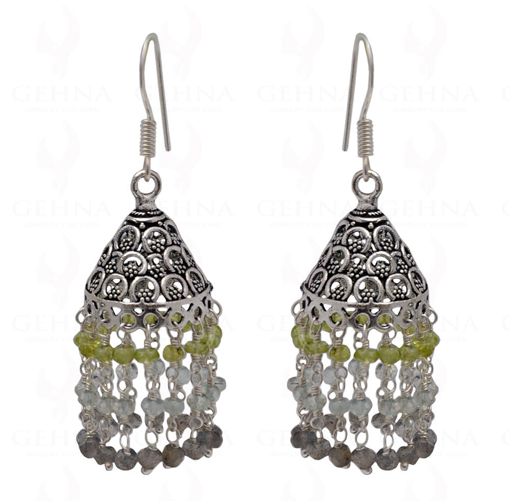 Peridot, Labradorite & Aquamarine Gemstone Faceted Bead Earrings GE06-1115