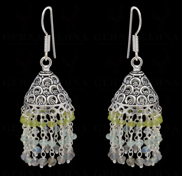 Peridot, Labradorite & Aquamarine Gemstone Faceted Bead Earrings GE06-1115