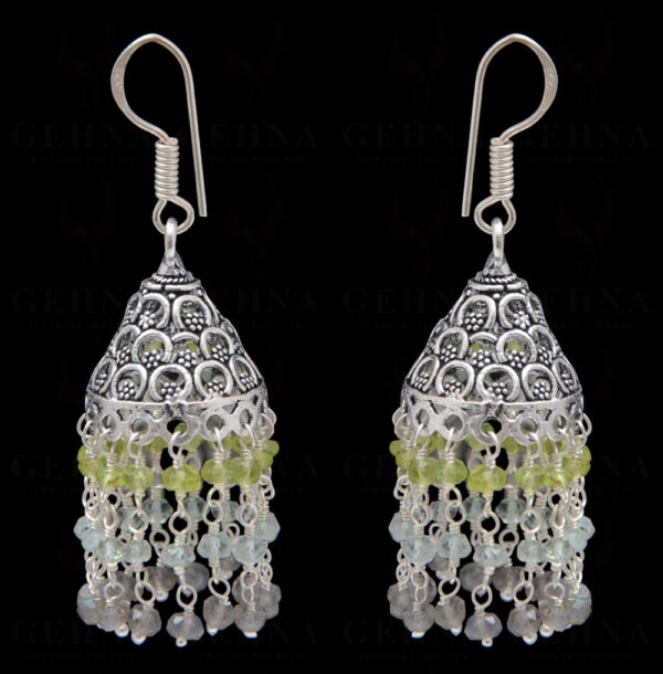 Peridot, Labradorite & Aquamarine Gemstone Faceted Bead Earrings GE06-1115