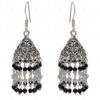 Black Spinel & Aquamarine Gemstone Faceted Bead Earrings In Silver GE06-1116