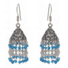 Blue Topaz & White Moonstone Gemstone Faceted Bead Earrings In Silver GE06-1117