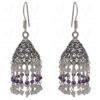White Moonstone & Amethyst Gemstone Faceted Bead Earrings In Silver GE06-1119