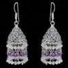 White Moonstone & Amethyst Gemstone Faceted Bead Earrings In Silver GE06-1119
