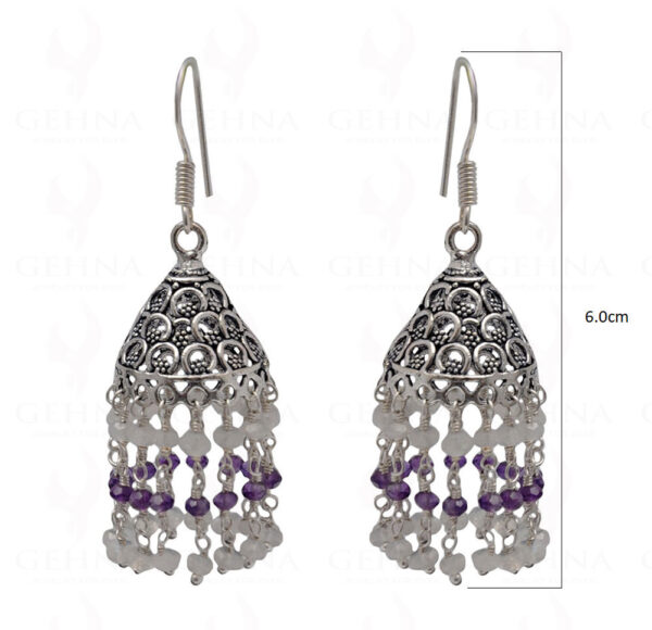 White Moonstone & Amethyst Gemstone Faceted Bead Earrings In Silver GE06-1119