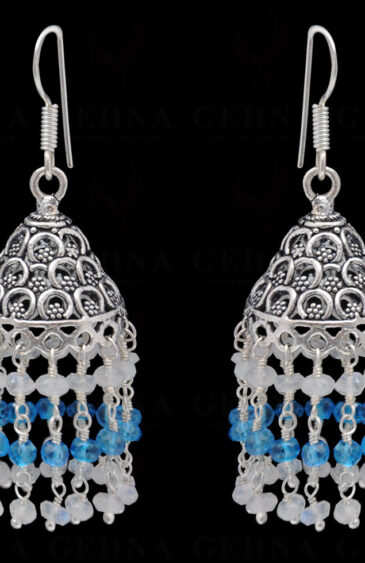 White Moonstone & Topaz Gemstone Faceted Bead Earrings In Silver GE06-1120