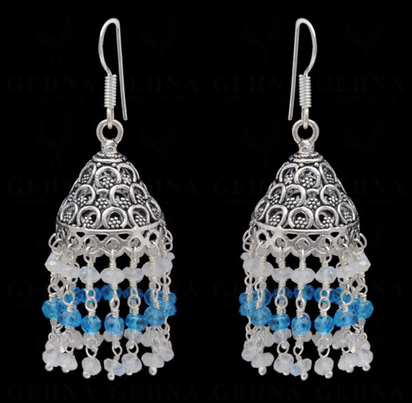 White Moonstone & Topaz Gemstone Faceted Bead Earrings In Silver GE06-1120