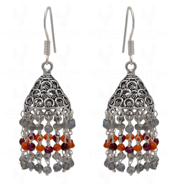 Labradorite & Carnelian Gemstone Faceted Bead Earrings In Silver GE06-1122