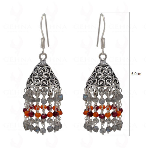 Labradorite & Carnelian Gemstone Faceted Bead Earrings In Silver GE06-1122