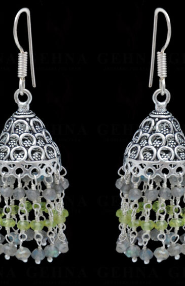 Peridot & Labradorite Gemstone Faceted Bead Earrings In Silver GE06-1123