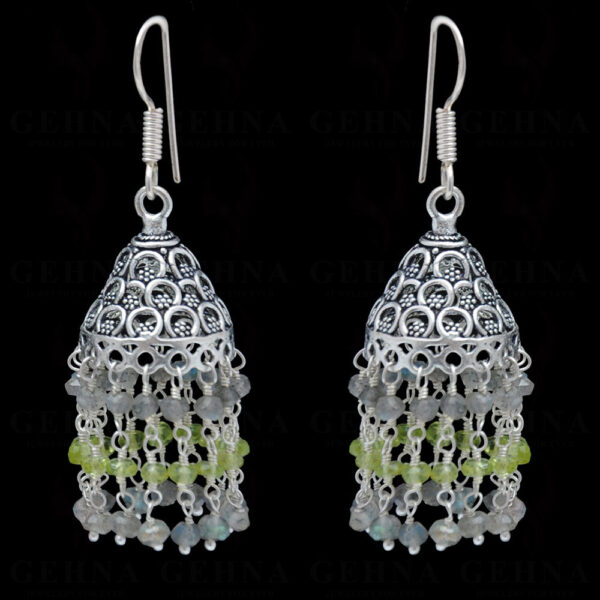 Peridot & Labradorite Gemstone Faceted Bead Earrings In Silver GE06-1123