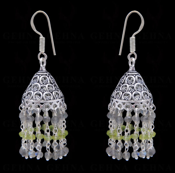 Peridot & Labradorite Gemstone Faceted Bead Earrings In Silver GE06-1123