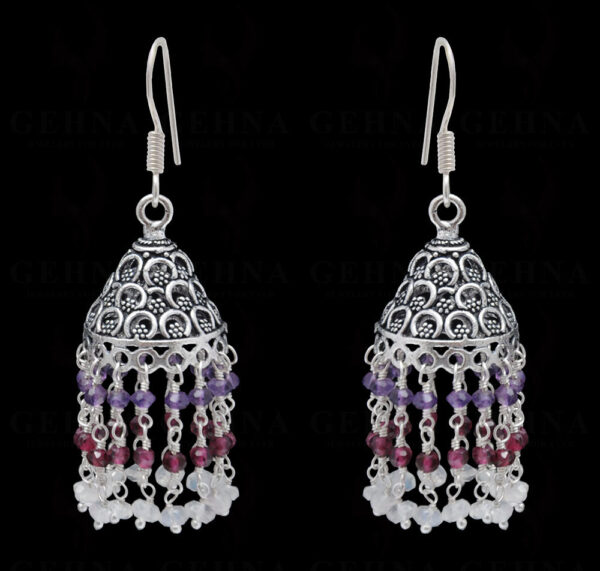 Amethyst, Garnet & Moonstone Faceted Bead Earrings GE06-1125