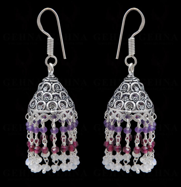 Amethyst, Garnet & Moonstone Faceted Bead Earrings GE06-1125