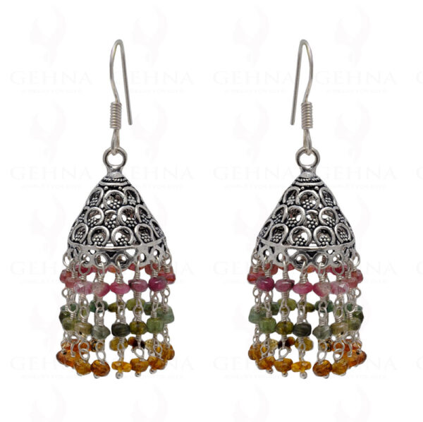 Multi Tourmaline Gemstone Faceted Bead Earrings In Silver GE06-1128