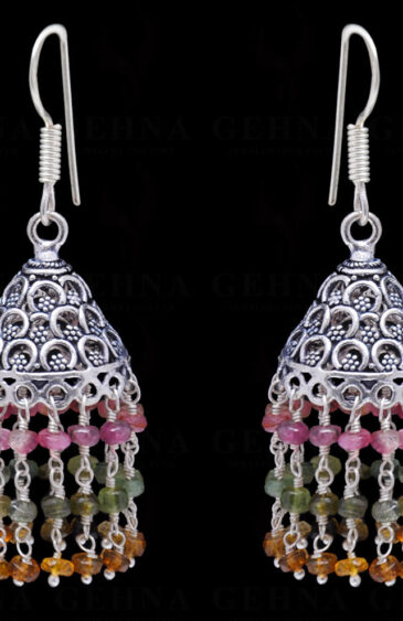 Multi Tourmaline Gemstone Faceted Bead Earrings In Silver GE06-1128