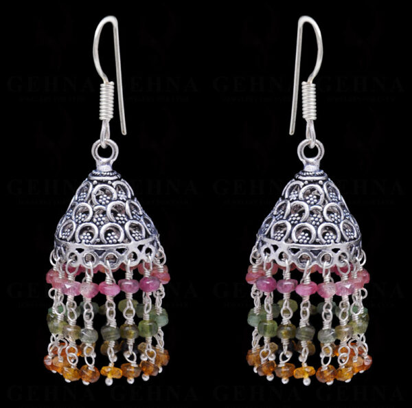 Multi Tourmaline Gemstone Faceted Bead Earrings In Silver GE06-1128