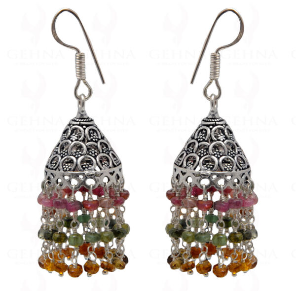 Multi Tourmaline Gemstone Faceted Bead Earrings In Silver GE06-1128