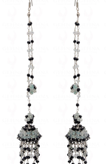 Aquamarine & Black Spinel Gemstone Faceted Bead Earrings In Silver GE06-1129