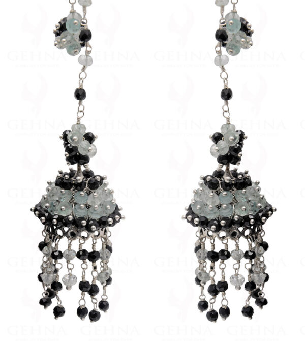Aquamarine & Black Spinel Gemstone Faceted Bead Earrings In Silver GE06-1129