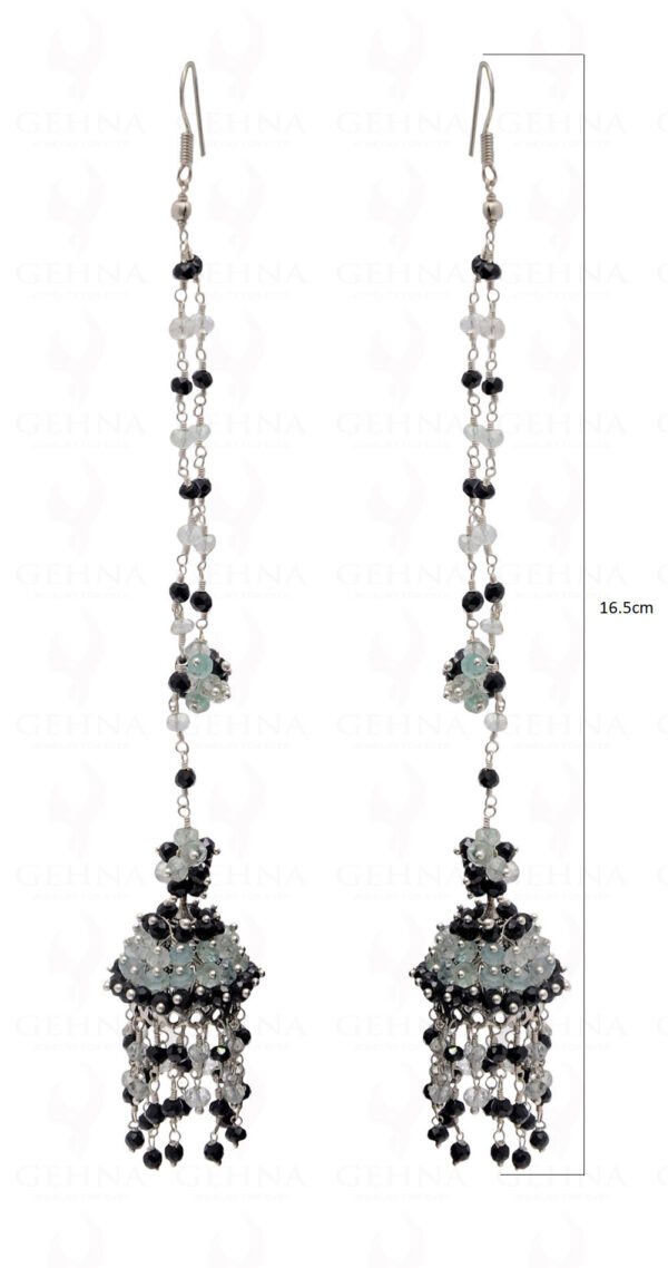 Aquamarine & Black Spinel Gemstone Faceted Bead Earrings In Silver GE06-1129