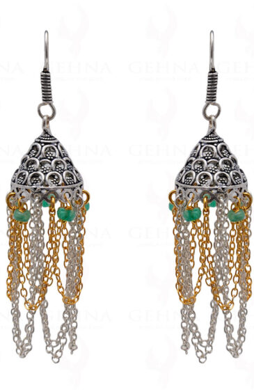 Emerald Gemstone Faceted Bead Earrings In Silver GE06-1130