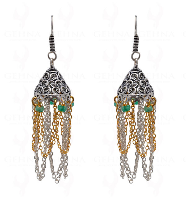 Emerald Gemstone Faceted Bead Earrings In Silver GE06-1130