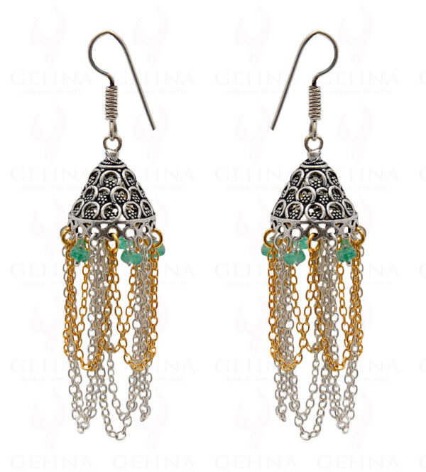 Emerald Gemstone Faceted Bead Earrings In Silver GE06-1130