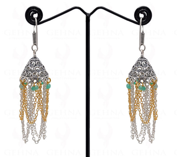 Emerald Gemstone Faceted Bead Earrings In Silver GE06-1130