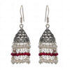 White Pearl & Red Ruby Gemstones Knotted Jhumki Style Earrings GE06-1131