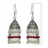 White Pearl & Red Ruby Gemstones Knotted Jhumki Style Earrings GE06-1131