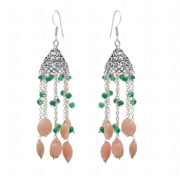 Moonstone & Emerald Faceted Gemstones Knotted Jhumki Style Earrings GE06-1132