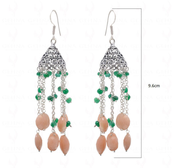 Moonstone & Emerald Faceted Gemstones Knotted Jhumki Style Earrings GE06-1132