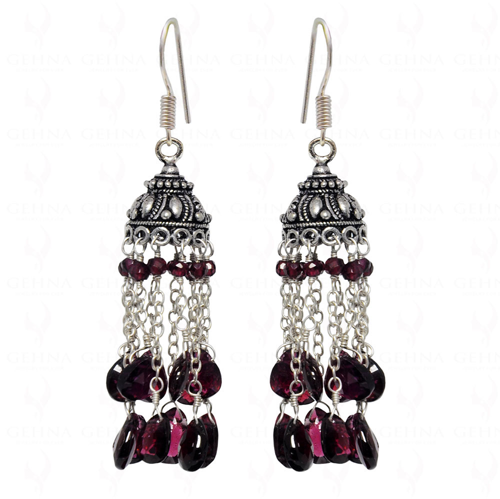 Red Garnet Faceted Gemstones Knotted Jhumki Style Earrings GE06-1133
