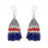 Blue Lapiz Lazuli & Coral Gemstones Knotted Jhumki Style Earrings GE06-1134
