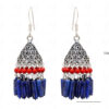 Blue Lapiz Lazuli & Coral Gemstones Knotted Jhumki Style Earrings GE06-1134