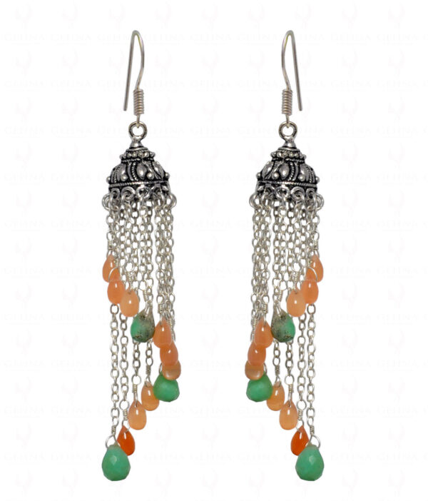 Moonstone & Chrysoprase Gemstones Knotted Jhumki Style Earrings GE06-1135