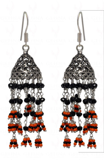 Black Spinel Round Faceted Gemstones Knotted Jhumki Style Earrings GE06-1136