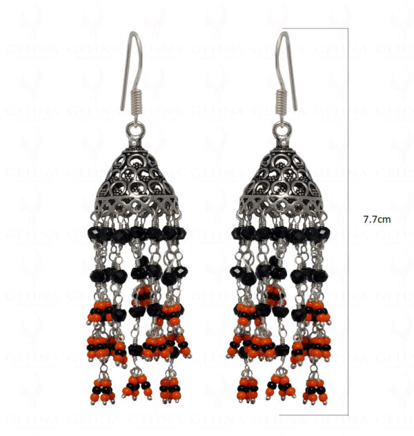 Black Spinel Round Faceted Gemstones Knotted Jhumki Style Earrings GE06-1136