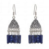 Blue Lapiz Lazuli & White Pearl Gemstones Knotted Jhumki Earrings GE06-1137