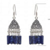 Blue Lapiz Lazuli & White Pearl Gemstones Knotted Jhumki Earrings GE06-1137