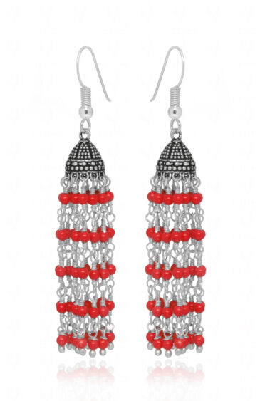 Red Coral Gemstones Knotted Oxidized Jhumki Style Earrings GE06-1140