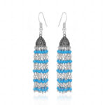 Blue Turquoise Gemstone Knotted Oxidized Jhumki Style Earrings GE06-1141