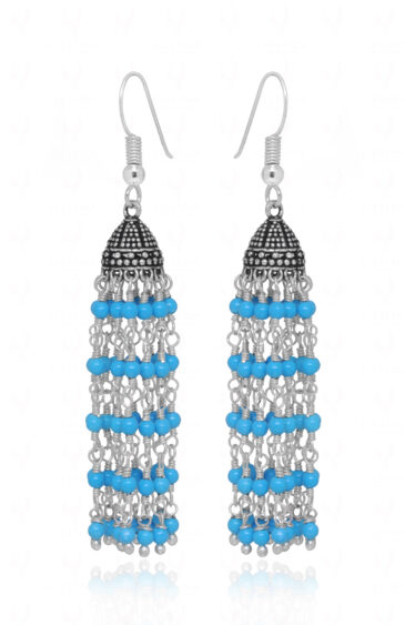 Blue Turquoise Gemstone Knotted Oxidized Jhumki Style Earrings GE06-1141