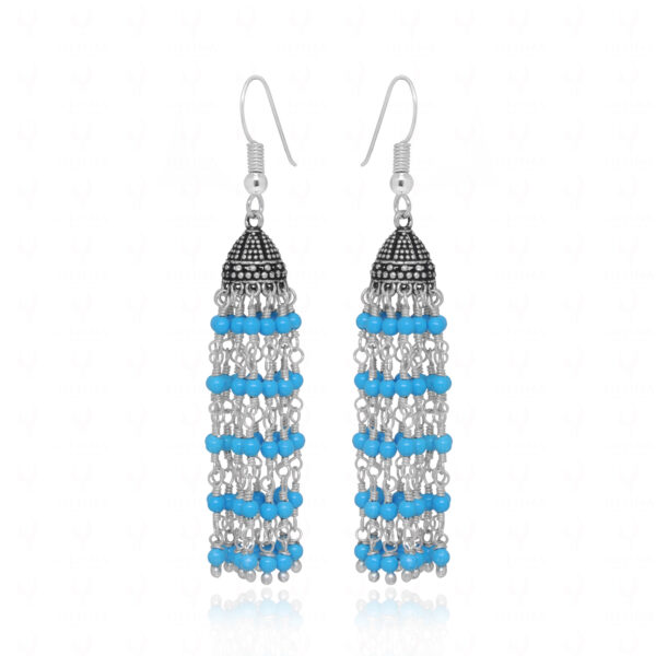 Blue Turquoise Gemstone Knotted Oxidized Jhumki Style Earrings GE06-1141
