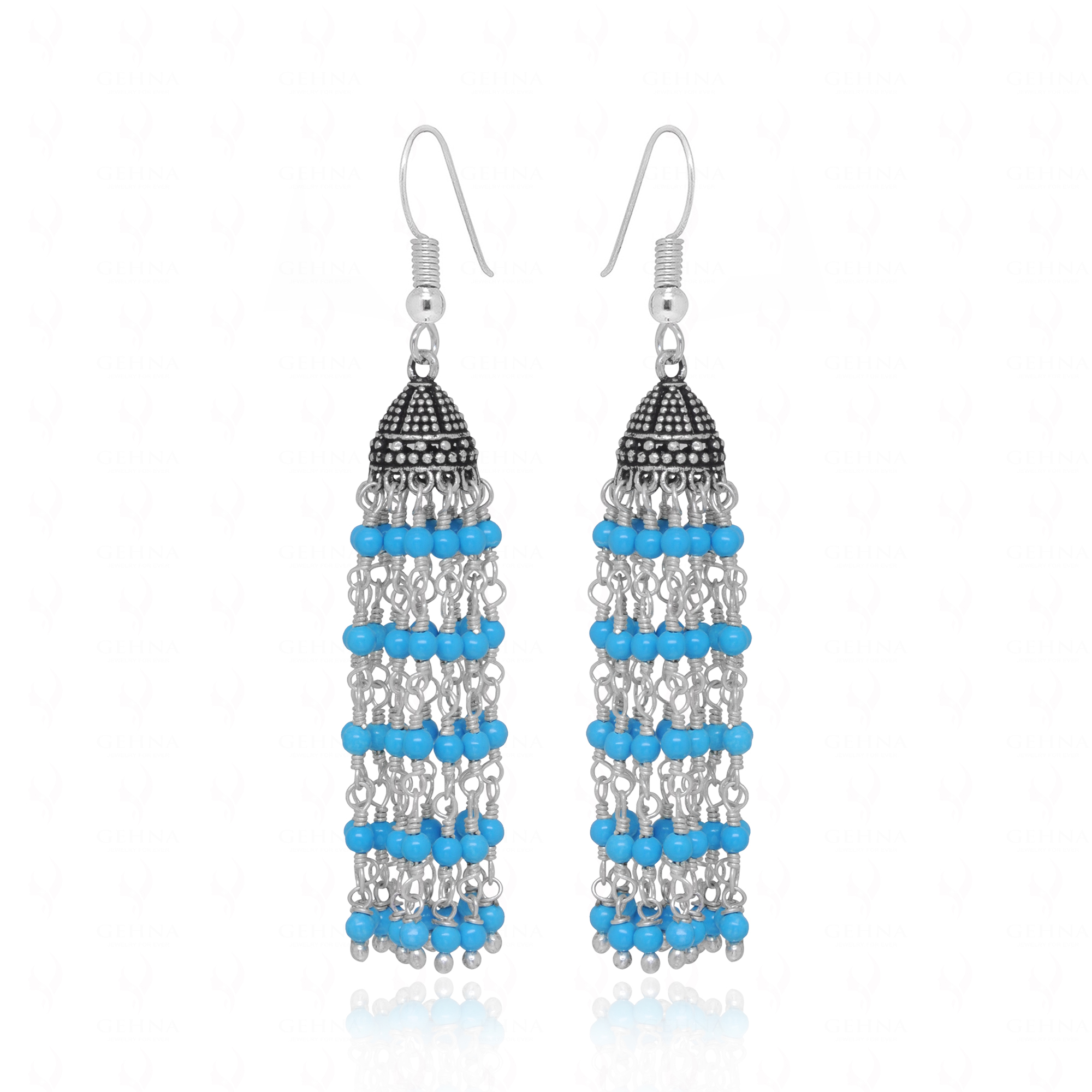 Blue Turquoise Gemstone Knotted Oxidized Jhumki Style Earrings GE06-1141