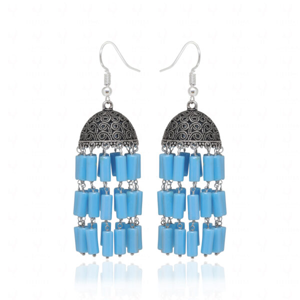 Blue Turquoise Gemstone Knotted Oxidized Jhumki Style Earrings GE06-1142