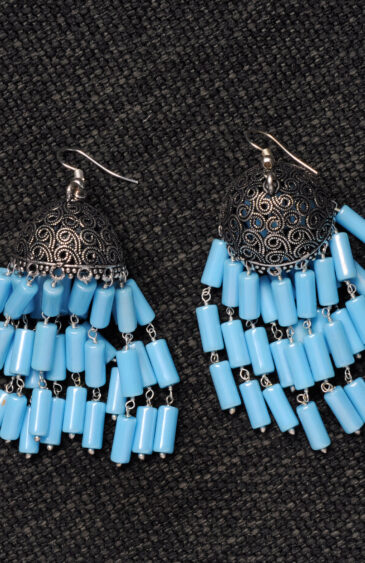 Blue Turquoise Gemstone Knotted Oxidized Jhumki Style Earrings GE06-1142