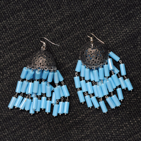 Blue Turquoise Gemstone Knotted Oxidized Jhumki Style Earrings GE06-1142