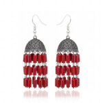 Red Jasper Gemstone Knotted Oxidized Jhumki Style Earrings GE06-1143