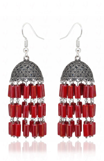 Red Jasper Gemstone Knotted Oxidized Jhumki Style Earrings GE06-1143